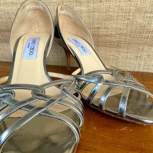 Jimmy Choo atomic silver leather strappy heels EU 37